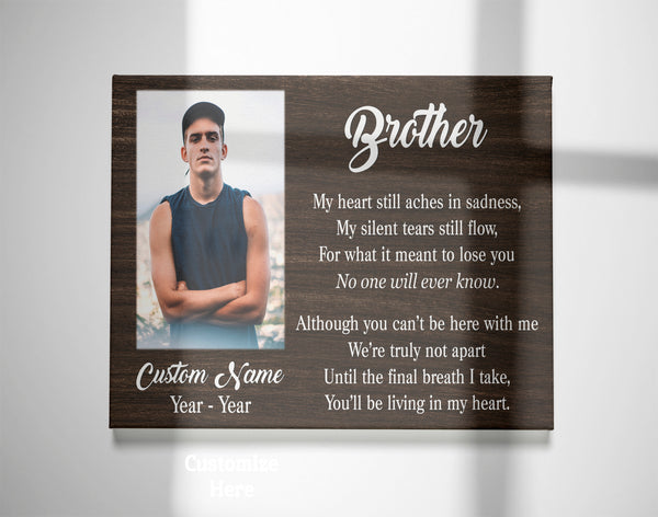 Brother Remembrance Personalized Canvas| Brother Living in My Heart| Brother Memorial Gifts, Sympathy Gifts for Loss of Brother, Bereavement Condolence| N2406