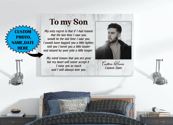 To My Son In Heaven Canvas| Personalized Memorial Canvas| Son Memorial Canvas, Memorial Gift, Son Remembrance| Sympathy, Bereavement Gift, Son in Memory| T1074