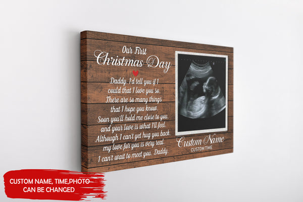 First Christmas Day for Dad Canvas - Custom Canvas New Dad Gift from Baby Bump Baby Reveal Pregnancy Announcement Gift for Daddy To Be Gift for Husband Expecting Dad Christmas - JC742