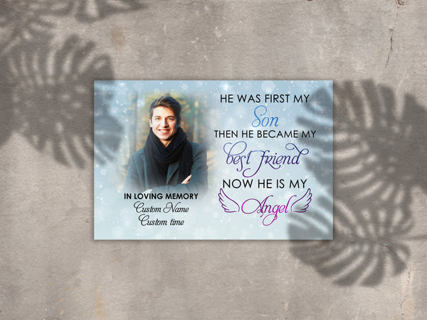 Son Remembrance| Personalized Memorial Canvas| Now He Is My Angel| Memorial Gift for Loss of Son, Loss of a Child| Remembrance Sympathy Gifts| Bereavement Condolence Gifts| N2401