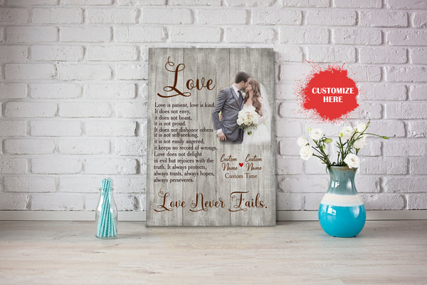 Personalized Canvas for Couple, Partner| Love Never Fails| Wedding Gift Anniversary Gift for Husband Wife| Gift for Her Him on Valentine's Day Christmas Birthday Anniversary Day M06 Myfihu JC586