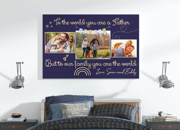 Personalized Canvas Dad Is The World| Father's Day Gift for Dad, Father, Husband, Dad Birthday, Dad Christmas| JC875