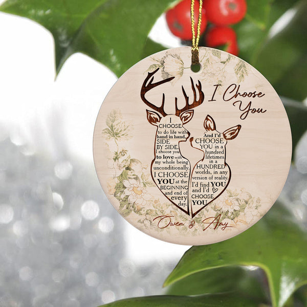 Deer Couple Ornament - I Choose You| Personalized Ornament for New Married Couple, Xmas Tree Decor for Husband and Wife| NOM84
