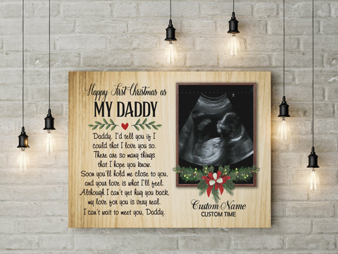 First Christmas Dad Canvas - Can't Wait To Meet You Canvas Custom New Dad Gift from Baby Bump Daddy To Be Expecting Father Baby First Christmas Baby Reveal Pregnancy Announce - JC717