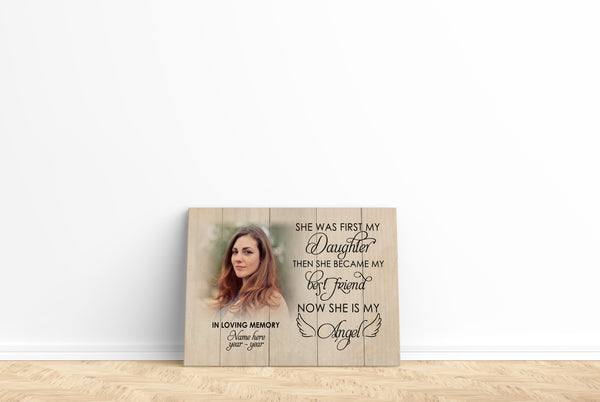 Daughter Remembrance| Personalized Memorial Canvas| Now She Is My Angel| Memorial Gift for Loss of Daughter, Loss of a Child| Remembrance Sympathy Gift| Bereavement Condolence| N2351