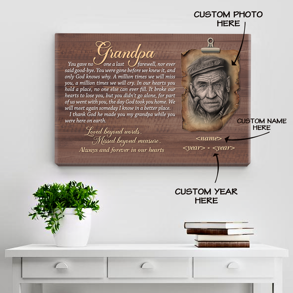 Loss of Grandfather Gift Memorial Personalized Picture Canvas| Sympathy Gift| Grandfather Remembrance| Grandfather Memorial Custom Gift| Bereavement Condolence Keepsake Grieving Gift| T78