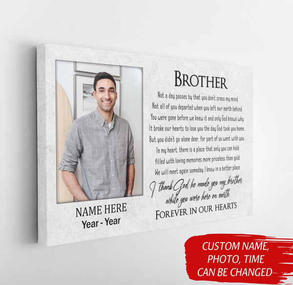 Loss Of Brother Canvas| Personalized Memorial Canvas| Brother Memorial Canvas, Memorial Gift, Brother Remembrance| Sympathy, Bereavement Gift, Brother in Memory| T1103