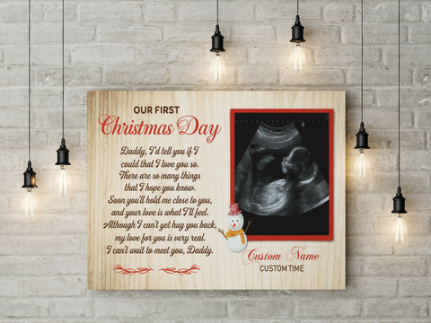 New Dad Canvas - Our First Christmas Day Canvas Custom New Dad Gift from Baby Bump First Christmas as Dad Expecting Father Daddy To Be Baby Reveal Pregnancy Announcement Gift- JC719