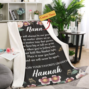 Personalized Nana Blanket - Grandma Gift for Christmas, Birthday, Thanksgiving - Floral Fleece Blanket for Grandma, Nana, Grandmother Gift from Grandchild - JB236