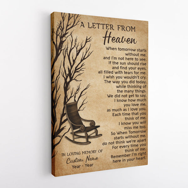 A Letter From Heaven Memorial Canvas Gift - Personalized Remembrance Gift For For Loss Of Loved One, Loss Dad Husband Mom Wife NXM61