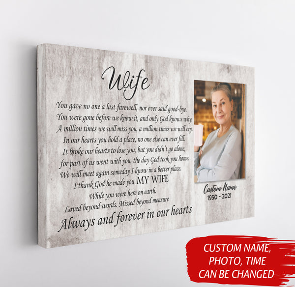 Wife Memorial Canvas - Personalized Memorial Gift Sympathy Gift for Loss of Wife In Loving Memory of Wife Remembrance Canvas Bereavement Condolence Keepsake Grieving Wall Art - JC755