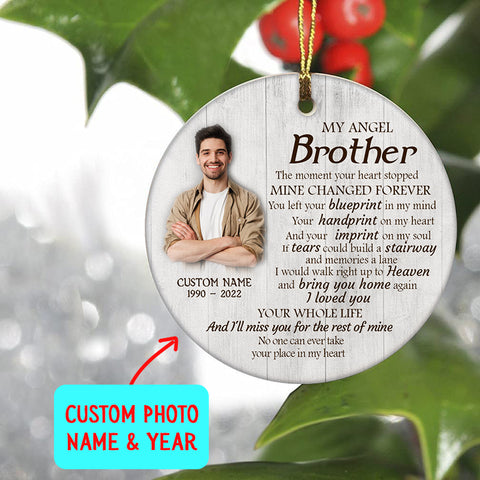Brother Memorial Ornament - My Angel Brother Christmas in Heaven, Remembrance Gift Loss of Brother NOM305