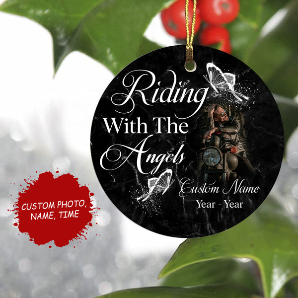 Personalized Motorcycle Ornament Riding With The Angel Memorial Gift For Loss Of Biker On Christmas ODT40