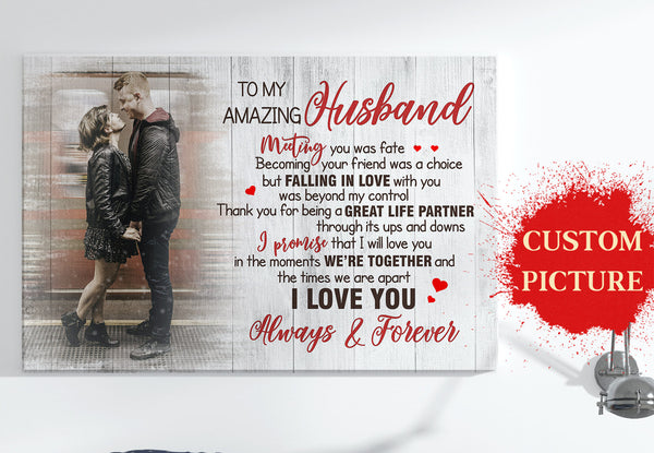 Personalized Canvas To My Amazing Husband - Custom Photo Couple, Gift for Husband, Husband Gift for Valentine, Wedding Anniversary, Christmas, Birthday from Wife - JC457