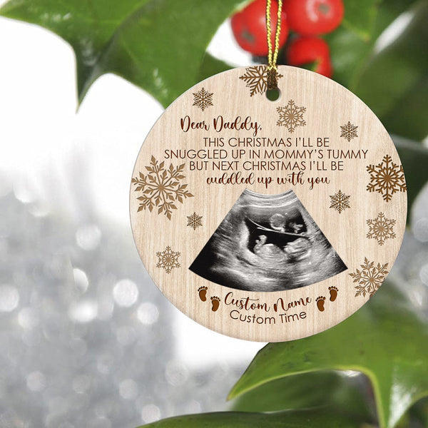 Dear Daddy from Baby Bump Christmas Ornament - Custom Baby Ultrasound Photo Ornament| Dad To Be Gift Pregnancy Announcement New Dad Gift Baby Reveal Ornament on Christmas| JOR08