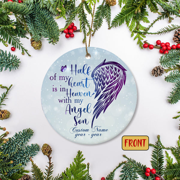 Son Memorial Personalized Ornament - Son in Heaven Remembrance, In Loving Memory Sympathy Gift for Loss of Son, Grieving Mother| NOM45