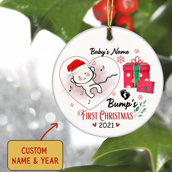 Bump's First Christmas Ornament - Cute Ornament Gift for Dad to Be, Expecting Father on Christmas Baby Reveal Pregnancy Announcement| NOM136