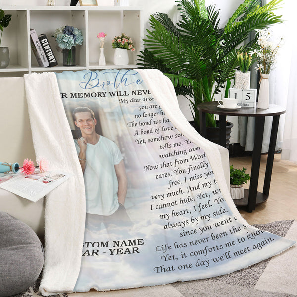 Memorial Blanket - Brother Memorial Custom Picture Blanket| Meaningful Remembrance Fleece Throw, Deepest Grief Sympathy Gift, Loss of Brother Memorial Blankets and Throws| N2153