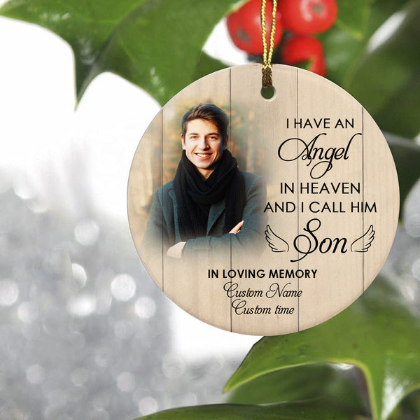 Angel Son Memorial Ornament, Personalized Christmas Sympathy Gift for Loss of Son in Memory NOM340