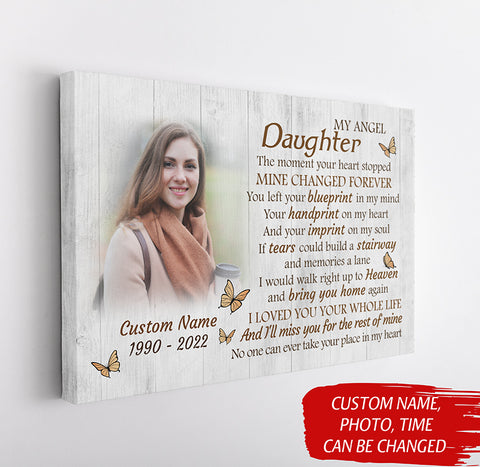 Daughter Memorial Canvas, Personalized Daughter in Heaven Photo, Sympathy Gift for Loss of Daughter N2677