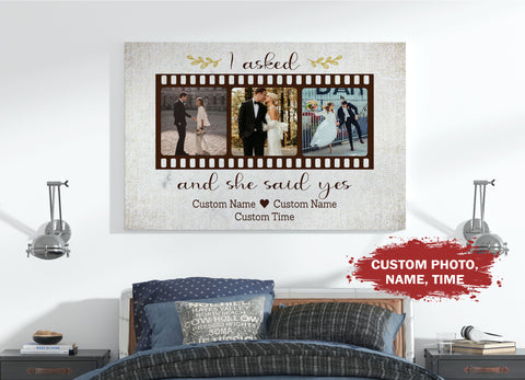 Personalized Wedding Anniversary Canvas| She Said Yes - Custom Photo Collage Wall Art, Thought Gift for Wife from Husband, Gift for Her on Valentine's Day Engagement Christmas| JC462