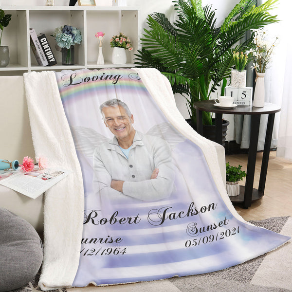 Memorial Blanket - In Loving Memory Stairway to Heaven Blanket| Custom Photo Remembrance Fleece Throw, Memorial Blankets and Throws for Loss of Loved One| N2212