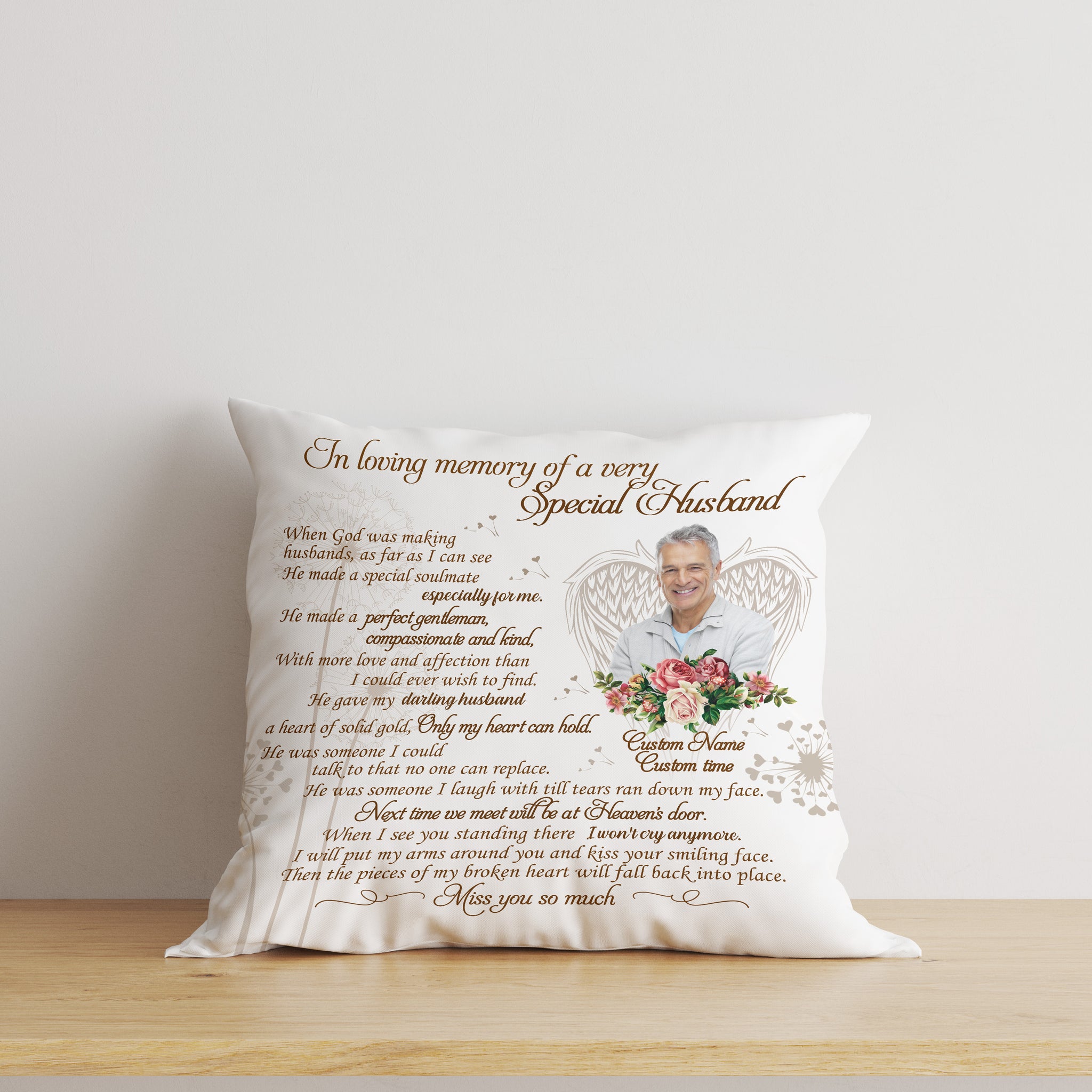 Husband Memorial Pillow Personalized Remembrance for Loss of Husband in Heaven Sympathy 1-sided Print| NPL61