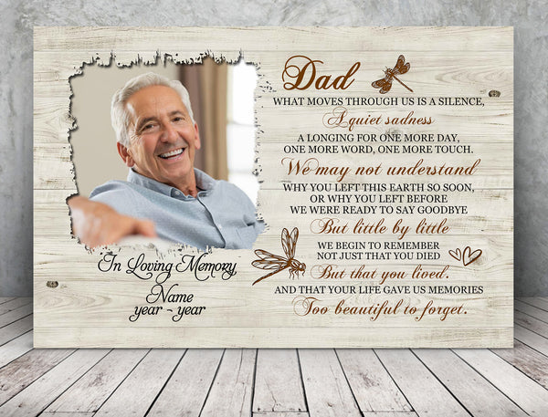 Dad Memorial Canvas| Personalized Photo&Name| Too Beautiful to Forget| Dad Remembrance| Sympathy Gift for Loss of Father| N1802 Myfihu