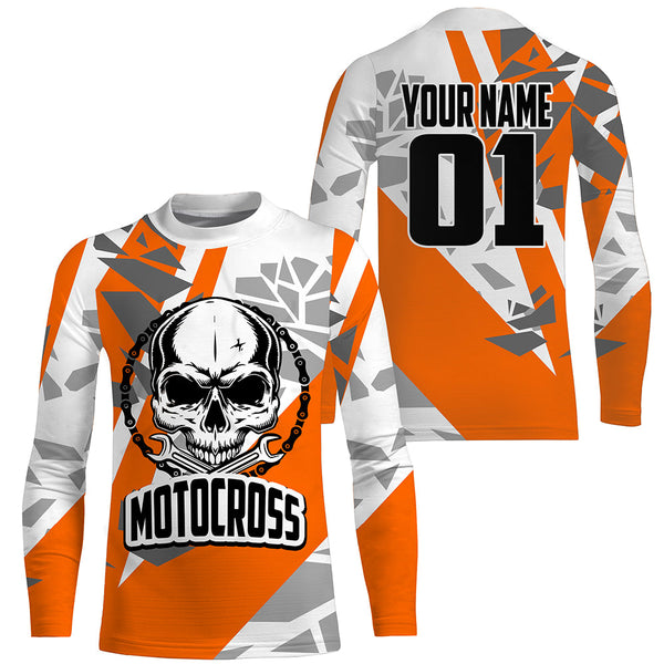 Custom Skull Motocross Jersey Orange UPF30+ Kids Men Women Dirt Bike Shirt Racing Long Sleeves NMS1334