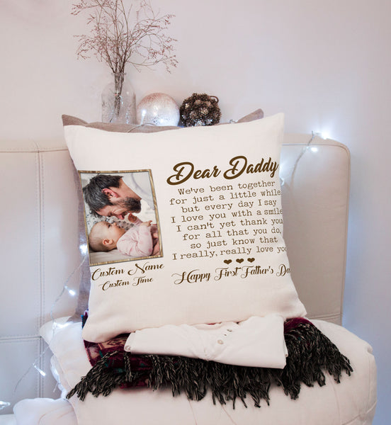 Personalized New Dad Pillow| Happy First Father's Day Gift for Husband, Expecting Dad, 1st Time Dad| JPL98