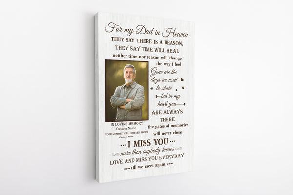 Dad In Heaven Memorial Canvas| Personalized Memorial Gift for Loss of Dad, Father in Heaven| JC910