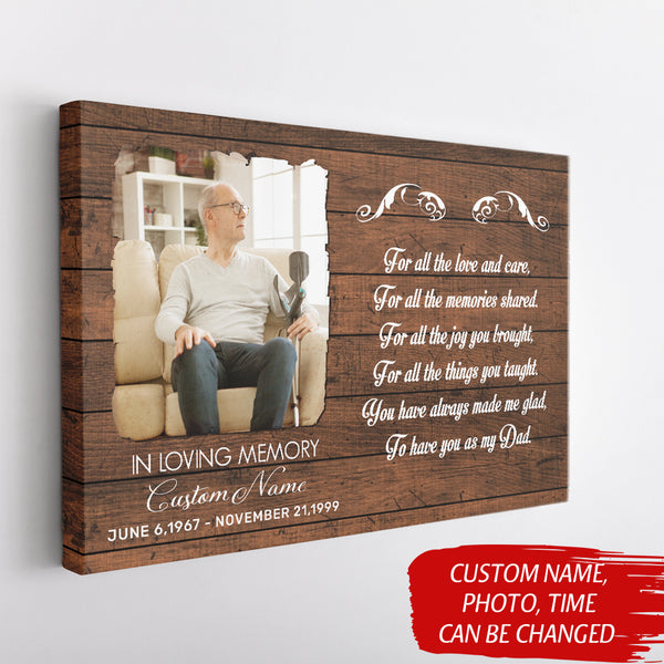 Personalized Dad remembrance canvas, Bereavement loss gift for father picture frame, Dad in heaven CNT03