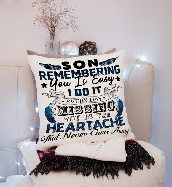 Son Memorial Pillow Remembering Son Loss of Child in Memory Sympathy Gift for Grieving Mom 1-side Print| NPL82