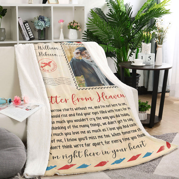 Memorial Blanket | Letter From Heave Custom Name & Image Blanket |Sentimental Remembrance Fleece Throw | Deepest Sympathy Grief Gift for Loss of Loved Ones Husband,  Wife, Mom, Dad| T864