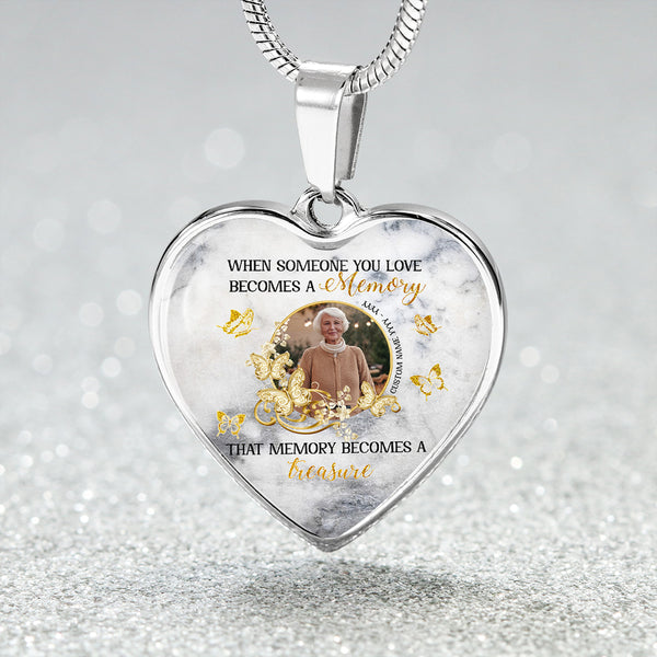 Personalized remembrance heart necklace with picture| Memorial jewelry for loss of Mom, Dad, Husband NNT08