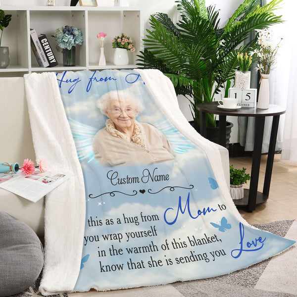 Personalized Memorial Blanket - Mom in Memory Picture Blanket Remembrance Throw - Hug from Heaven VTQ100