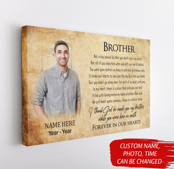 Loss Of Brother Canvas| Personalized Memorial Canvas| Brother Memorial Canvas, Memorial Gift, Brother Remembrance| Sympathy, Bereavement Gift, Brother in Memory| T1104