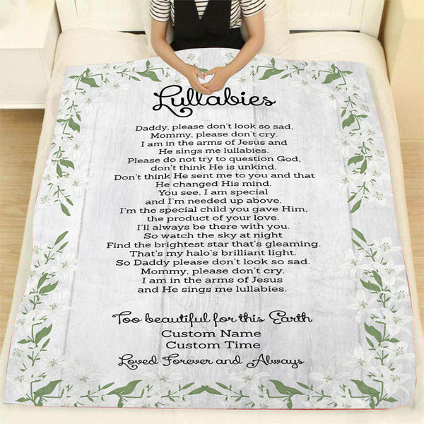 Baby Memorial Blanket| Too Beautiful For This Earth - Custom Blanket Memorial Gift Sympathy Blanket for Loss of Baby, Stillborn Loss, Infant Loss, Miscarriage| Baby Memory Blanket| JB224