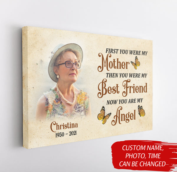 Mother Remembrance - Personalized Memorial Canvas| In Memory of Mom, Angel Mom in Heaven Sympathy Canvas, Memorial Gift for Loss of Mother, Bereavement Gift| N2335