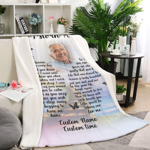 Memorial Blanket - As I Sit In Heaven Custom Picture Blanket| Meaningful Remembrance Fleece Throw, Deepest Grief Sympathy Gift, Loss of Loved One Memorial Blankets and Throws| N2384