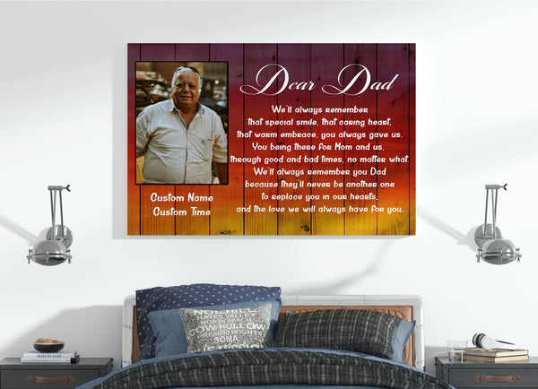 Personalized Canvas Dear Dad In Heaven| Father Memorial Gift, Sympathy Gift for Loss of Dad| JC907