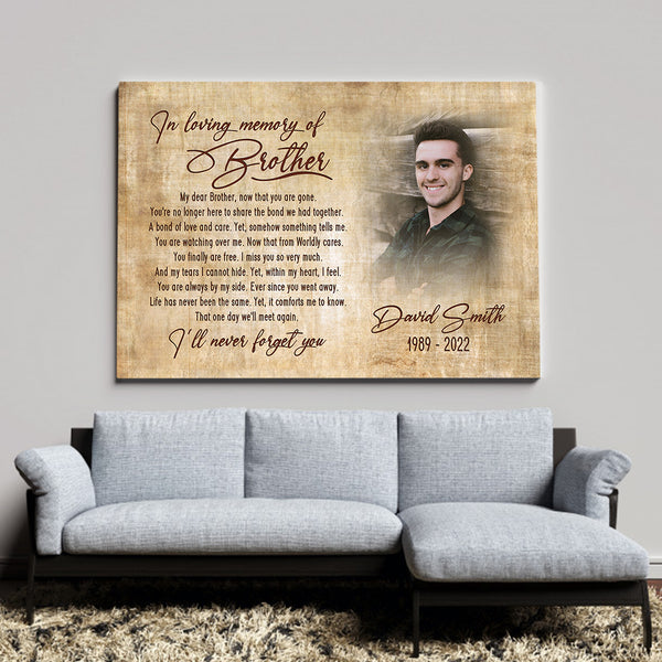 Brother remembrance canvas - Custom memorial sympathy gift, memory of brother, bereavement for loss CNT26