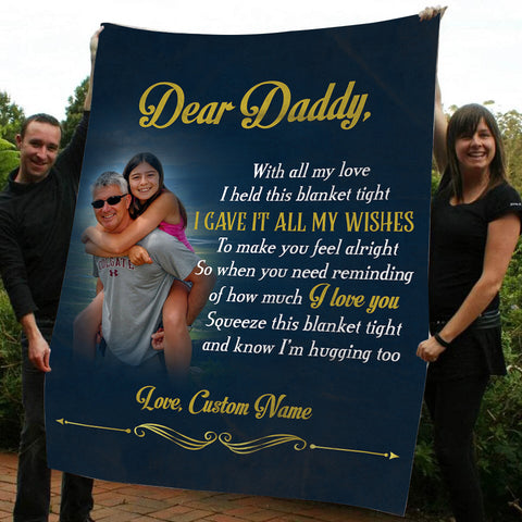 Dear Daddy Blanket| Personalized Blanket with Picture| Sentimental Gift for Father on Father's Day, Christmas, Birthday| Dad Gift JB189