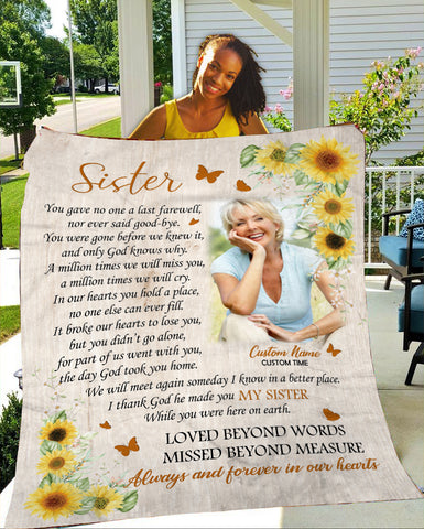 Personalized Sister Memorial Blanket - Butterfly & Sunflower Fleece Blanket Memorial Sympathy Gift for Loss Sister In Loving Memory of Sister Remembrance Blanket Condolence Gift - JB261