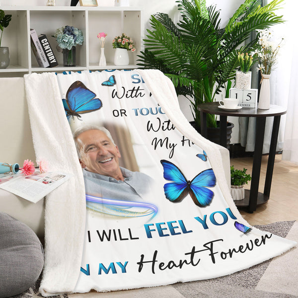 Personalized Memorial Blanket| Deceased Photos| I Can No Longer See You| Remembrance Throw Blanket, Memorial Sympathy Gift for Loss of Father, Mother, Wife, Husband| N2375