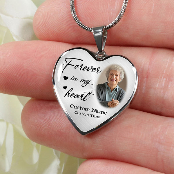 Personalized Memorial necklace with photo| Forever in my heart| Rememberance jewelry gift for loss NNT30