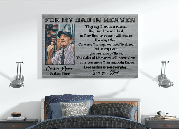 Father Memorial Canvas| For Dad In Heaven Custom Dad Memorial, Sympathy Gift Loss of Father, Loss of Dad JC904