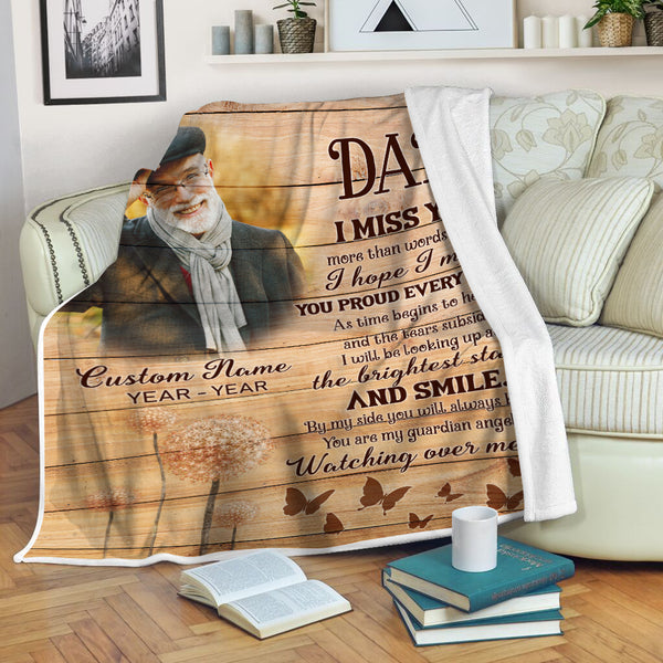 Dad Memorial Blanket - Dad I Miss You| Dad Remembrance, In Heaven Father Memorial| Sympathy Gift for Loss of Father, In Memory| N1615