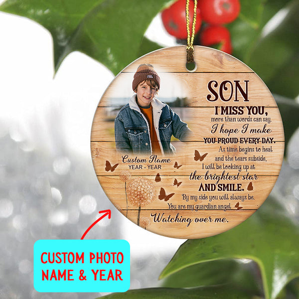 Son Memorial Ornament - I Miss You Christmas Son Remembrance Gift for Loss of Son in Memory NOM302