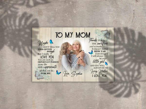 Personalized Mom Canvas - To My Mom Mother's Day Butterfly Gift, Thoughtful Gift I Love You Mom| N2457